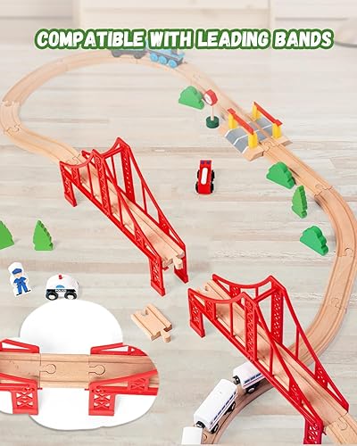 Miniatura 5 de Accesorios de madera para vías de tren, accesorios ferroviarios de tren, puente de tren de doble suspensión, juego de tren de juguete para niños