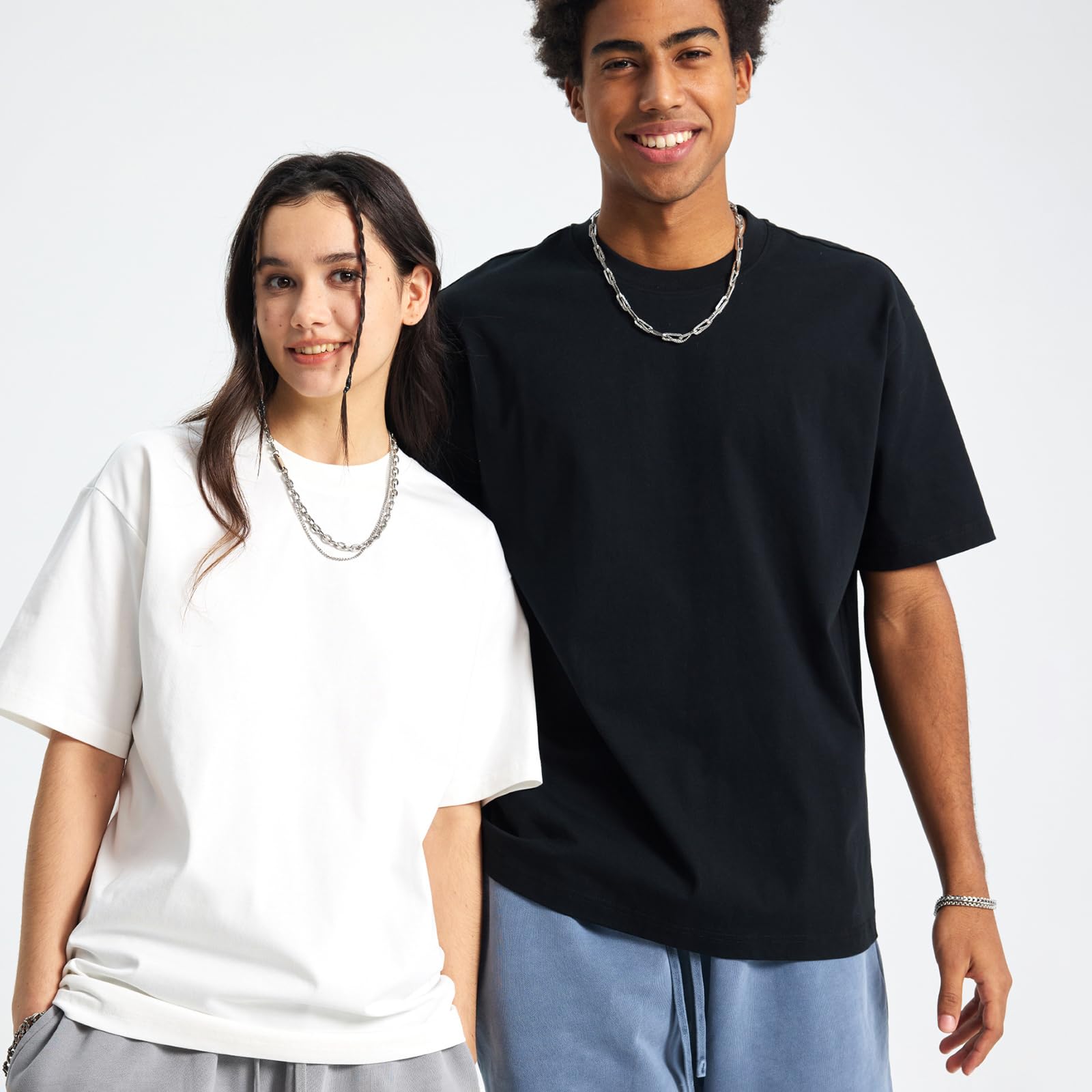 HOUZONIY Herren Oversize Basic T-Shirt, Einfarbig T Shirt Für Herren, Weich & Bequem Sommer Männer Kurzarm Rundhals Set