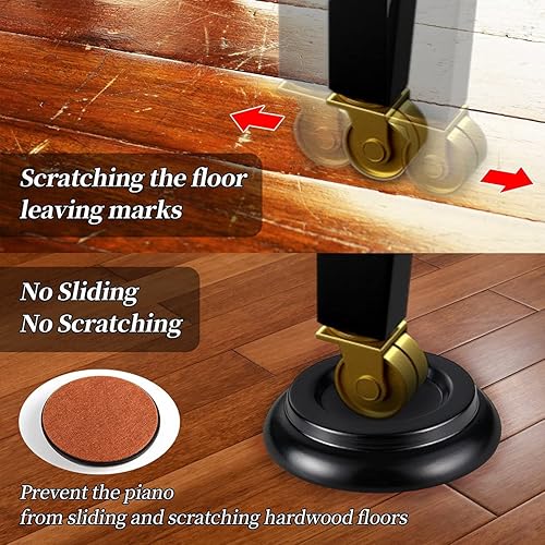 Miniatura 4 de WOGOD - Copas de ruedas para piano, protectores de suelo para patas verticales, almohadillas de fieltro para patas inferiores para muebles de piso