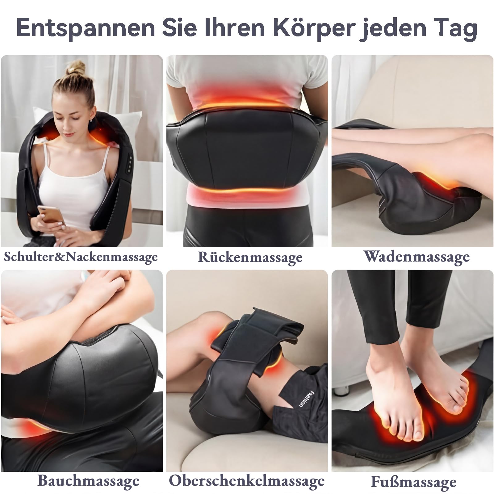 Nackenmassagegerät mit Shiatsu & Wärme, 3D Massageköpfe 3 Modi, Kabelgebundenes PU-Leder Massage für Nacken & Schultern, Shiatsu Massagegerät für Auto Zuhause Büro, Perfect Geschenk für Männer Frauen