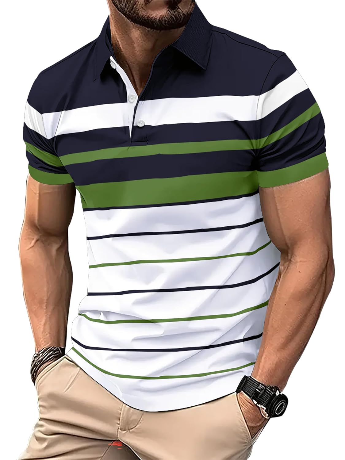 Noble Monk Men’s Green Striped Half Sleeve Polo Neck T-Shirt – Trendy Casual Wear Noble Monk Men’s Green Striped Half Sleeve Polo Neck T-Shirt – Trendy Casual Wear