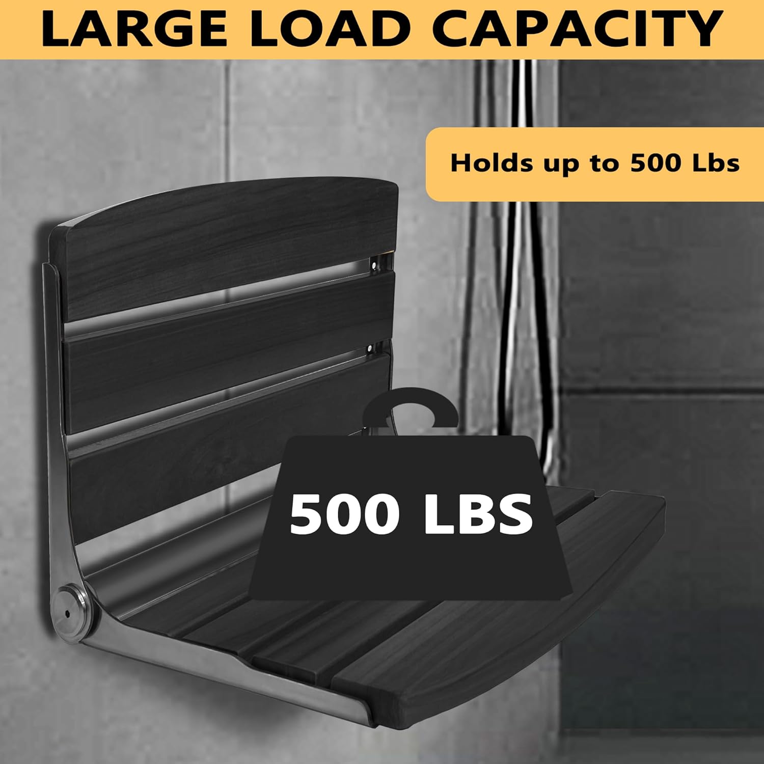 Folding Shower Seat Wall Mounted,17.5''x13''x11'' Foldable Shower Bench,Fold Down Shower Seat,Folding Shower Seat Bench, Black