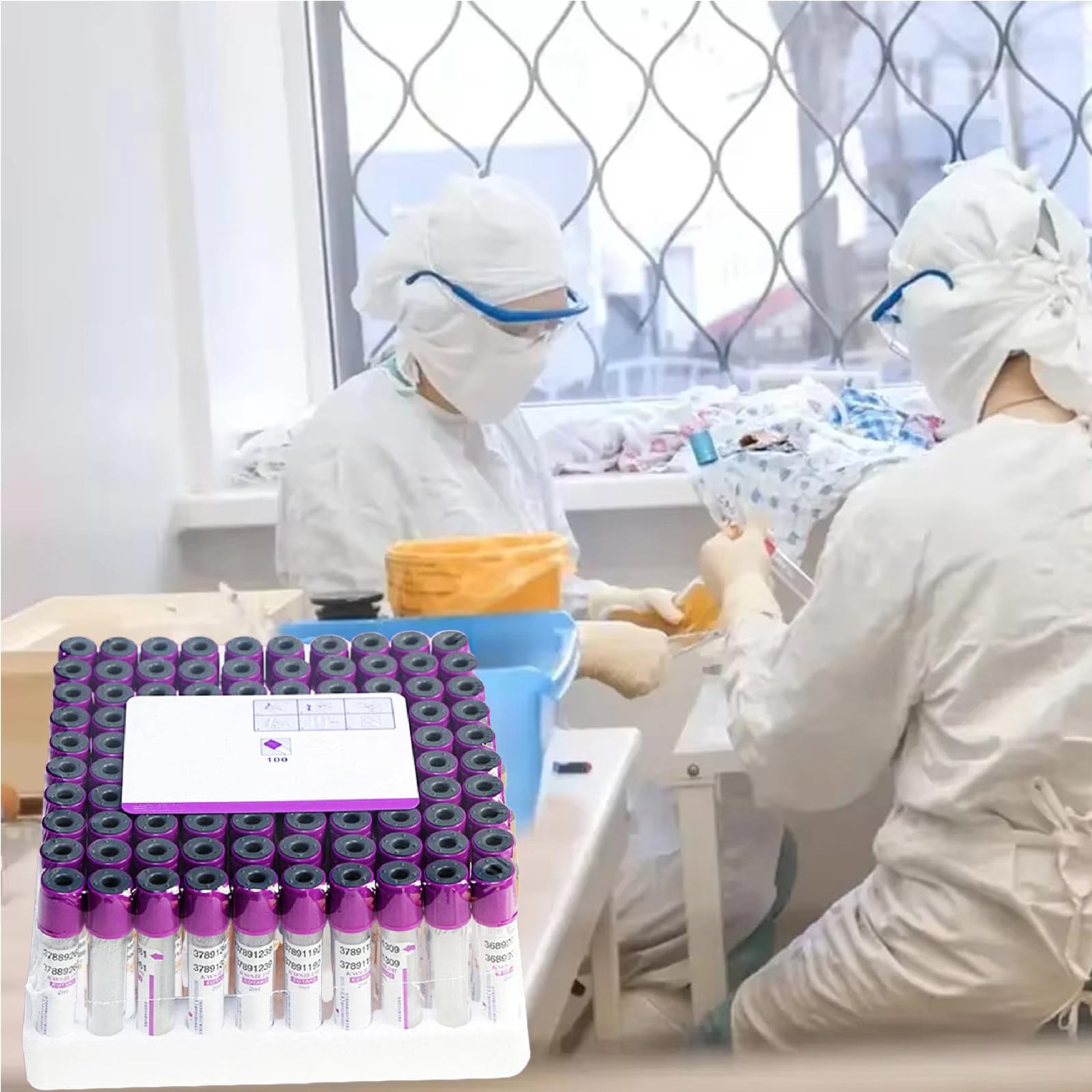 Tubos de extracción de Sangre al vacío para centrífuga - 10 ml con tapón Morado para Uso en Laboratorio.