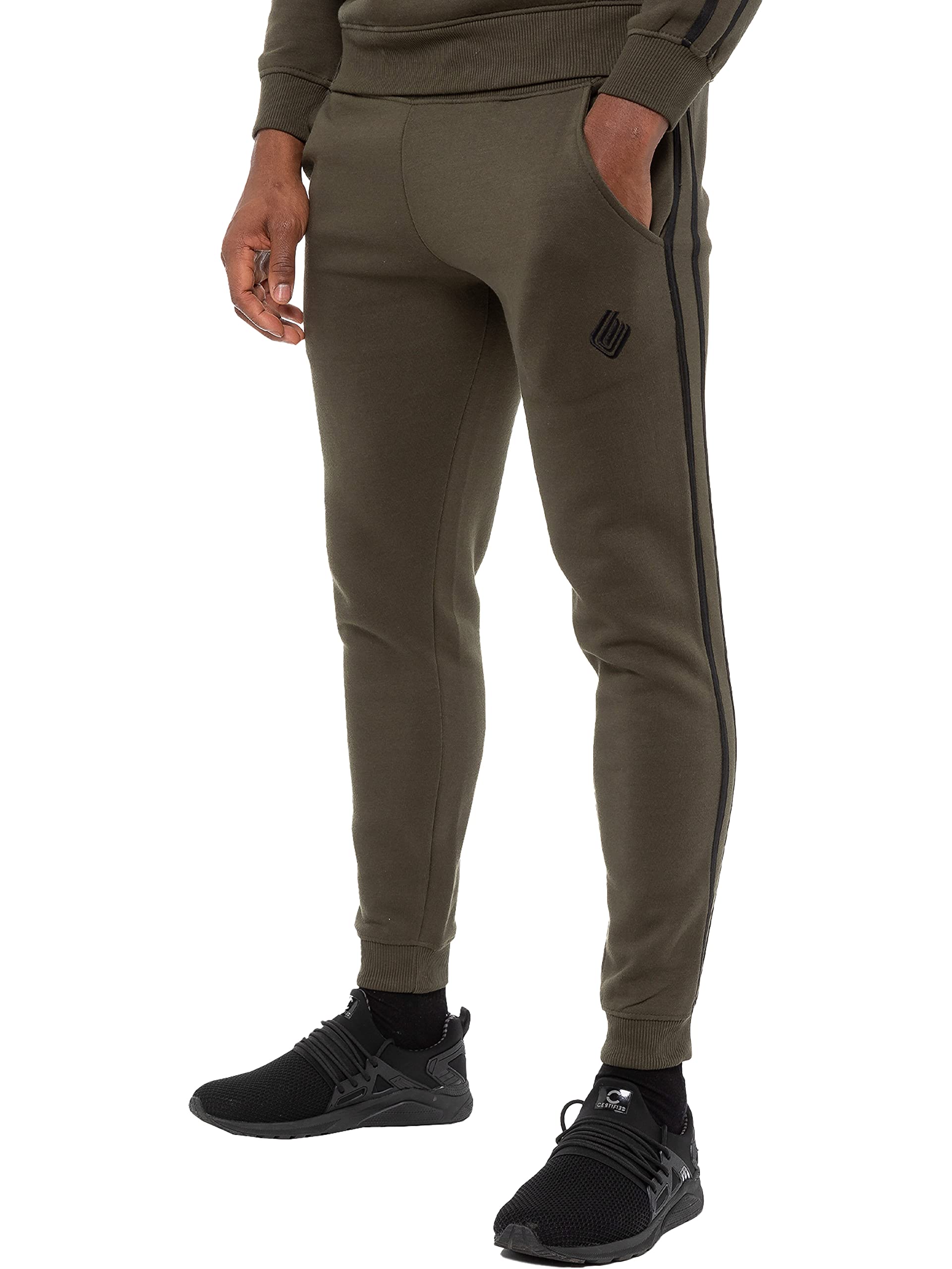Enzo EZJG582T Mens Joggers Striped Tracksuit Jogging Trousers Casual Sport Fitness Gym Fleece Sweatpants (Khaki, XXL, xx_l)