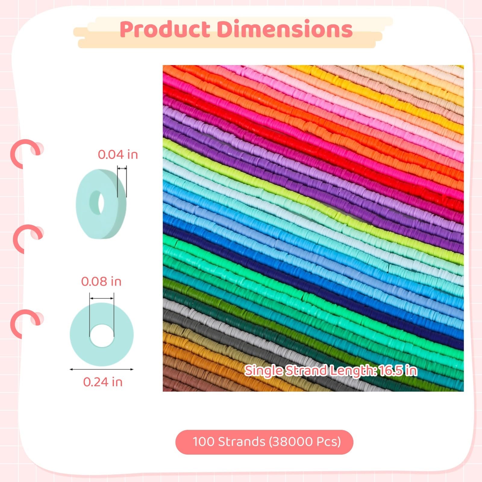 38000 cuentas de arcilla, 100 hebras de cuentas Heishi, cuentas de disco redondas planas coloridas, kit de fabricación de pulseras, cuentas espaciadoras sueltas para joyas, collares, aretes