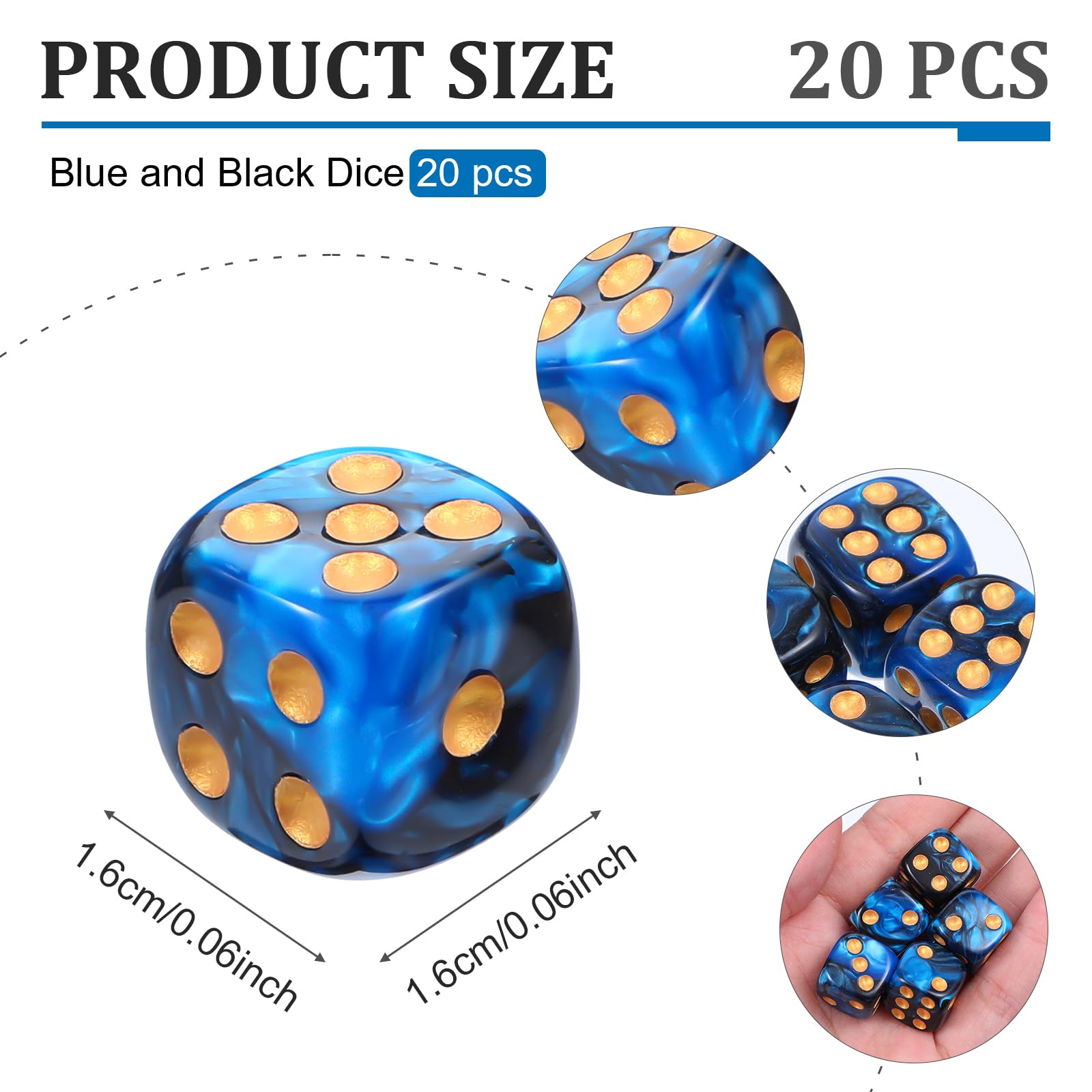 JIEYAO 20 Stück Würfel Set, Polyedrische Würfelset D6 Würfel Set 16mm Blau Acryl Dice Spielwürfel Blau und Rot Farbwürfel mit Goldpips Bunte Würfel für Rollenspiele Würfelspiele Tischspiele