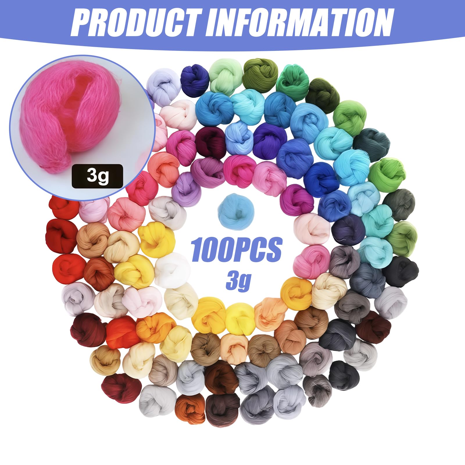 Filzwolle 100 Farben Set: 300g Märchenwolle mit Naturfasern für Nassfilzen & Trockenfilzen, Premium Filzwolle Set zum Filz Basteln für Handwerksliebhaber DIY Handwerk (zufällige Farbe)