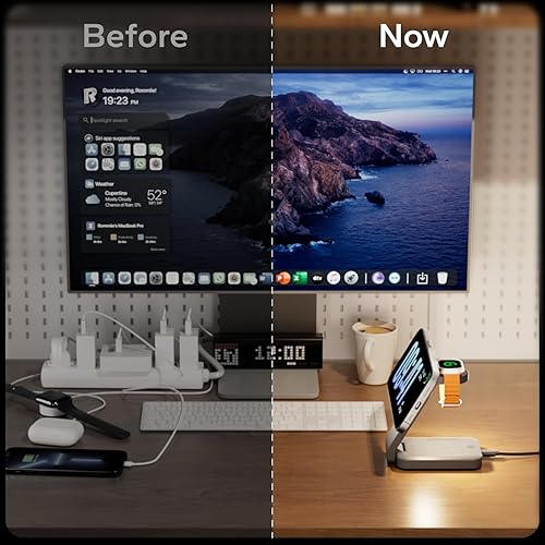 Miniatura 7 de Estación de carga inalámbrica plegable 3 en 1 para MagSafe, soporte de cargador magnético de mesita de noche para iPhone 17, 16, 15, 14 Pro Max,