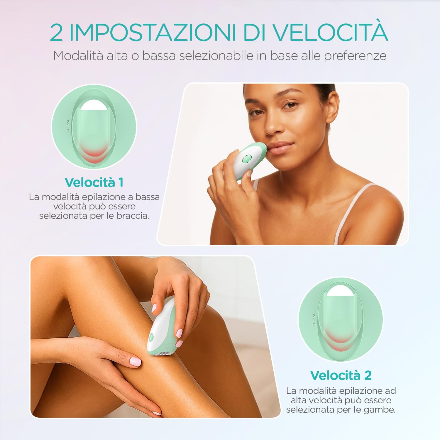 VOGOE Epilatore Elettrico Donna con 21 Pinzette & Luce LED, 2 Velocità Epilatore Viso Donna Senza Fili Ricaricabile, Epilatore Elettrico per Braccia, Gambe, Viso HR110 (Verde)