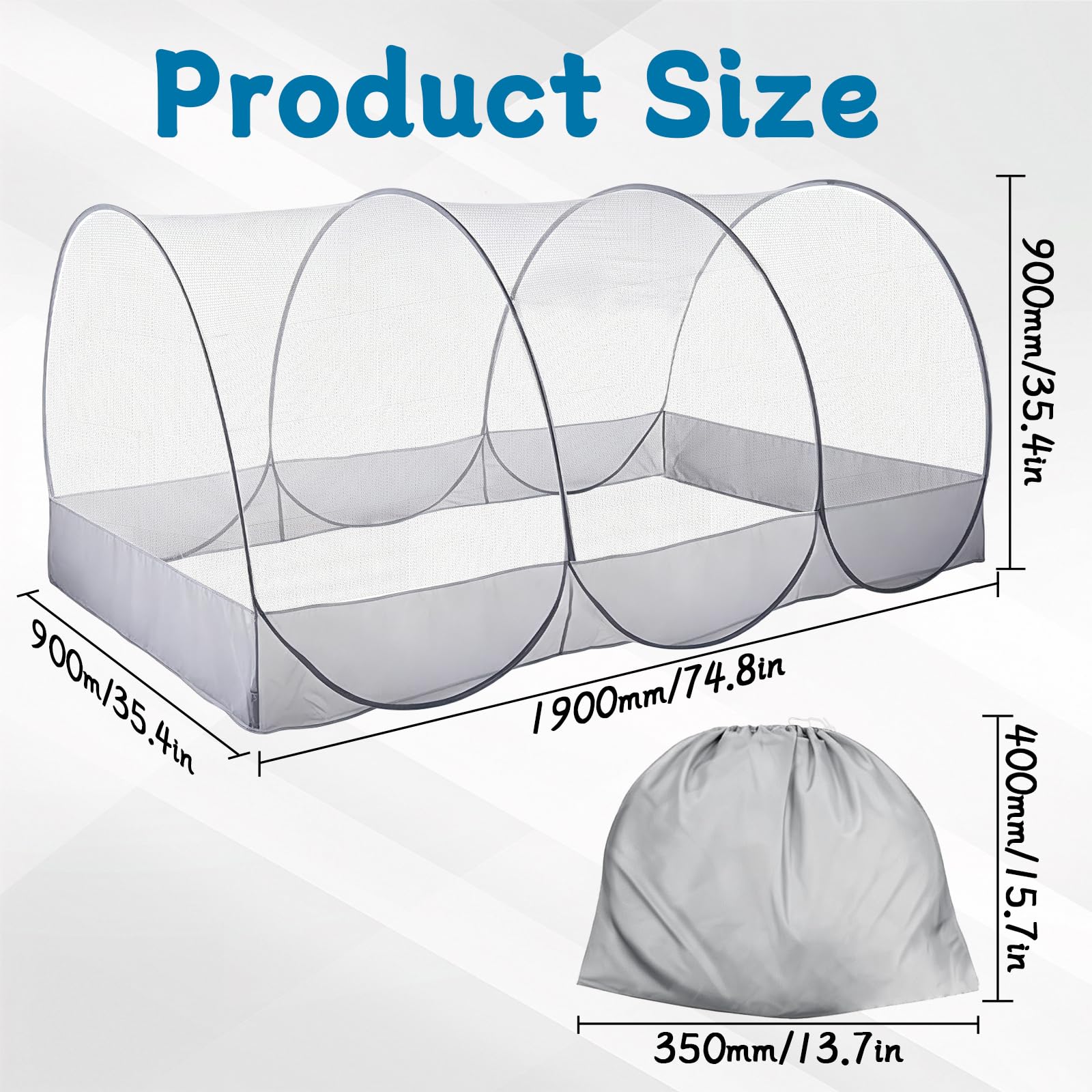 IIRC Moskitonetz Bett Reise – 190 x 90 x 90 cm Pop Up Moskitonetz für Bett, Camping & Zuhause, Faltbares Bettzelt mit Reißverschluss