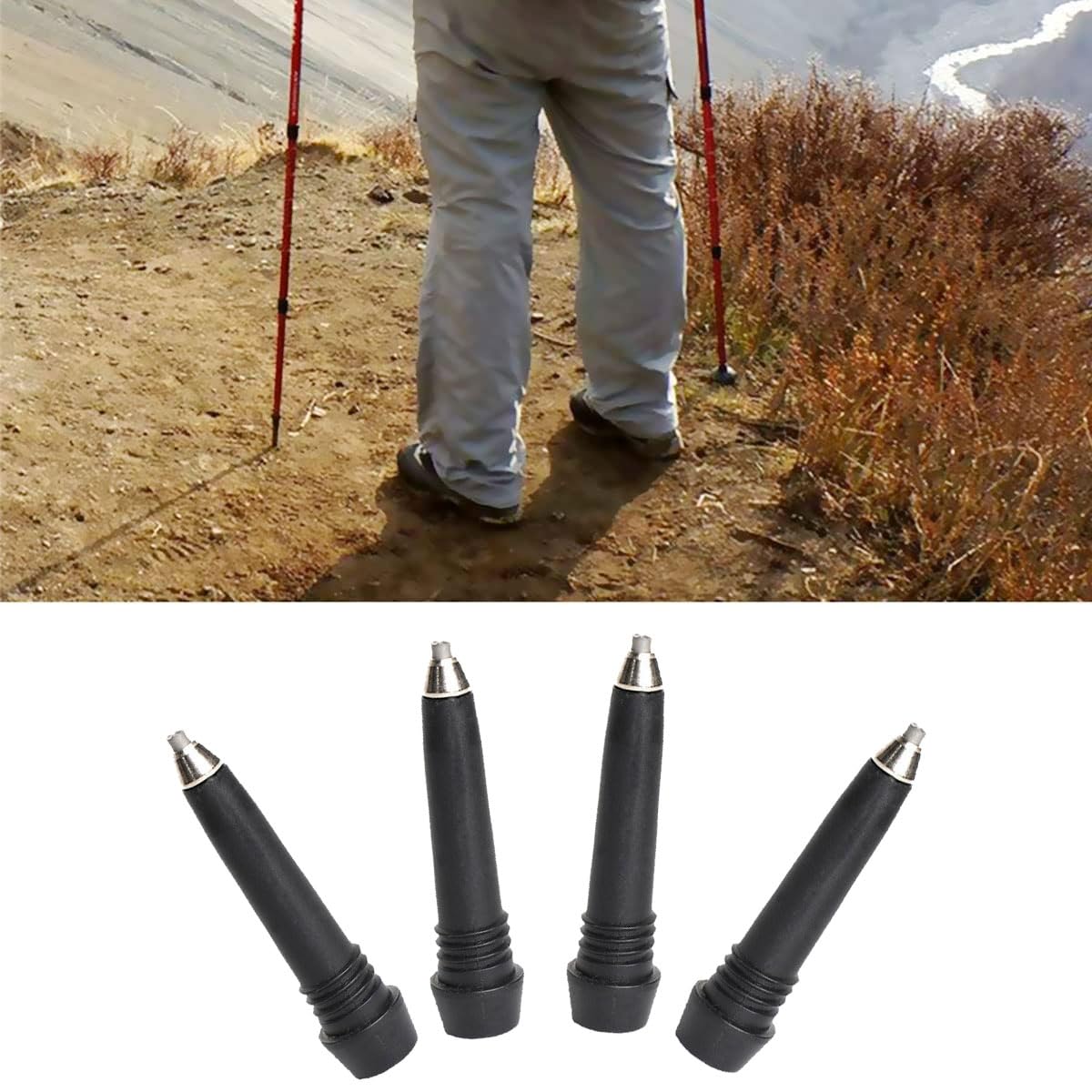 Punta per Canna da Trekking Portatile,Walking Asta di Ricambio Punta,Punta per Canna da Trekking,Punte per Bastoncini da Trekking,per Bastone da Trekking Accessorio Bastoncino da Escursionismo,4 Pezzi