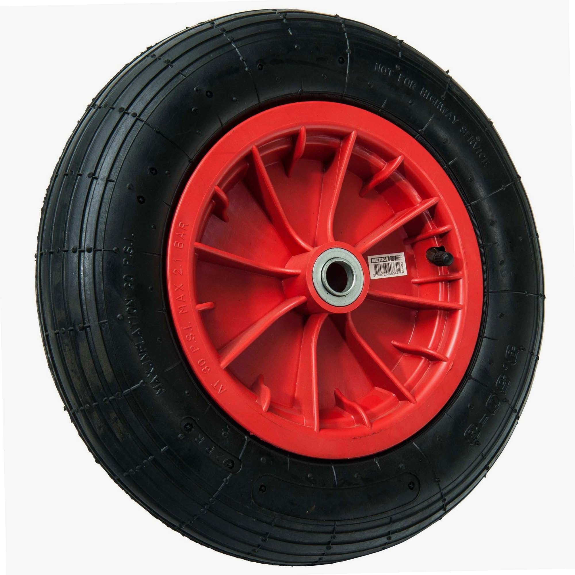 WERKA PRO Roue Gonflable 14'' 360 x 85mm - Alésage 20mm - Jante Rouge - Roulements à Billes - Bande de Roulement en Ligne - Pression Maxi 2 Bars - Usage Brouettes et Remorques