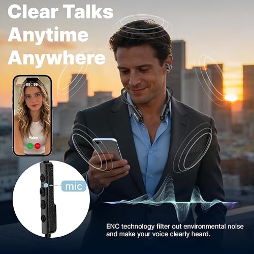 Miniatura 4 de Hmusic Auriculares Bluetooth H25 con banda para el cuello, batería de 200 horas de duración, auriculares inalámbricos Bluetooth 5.4, IPX5