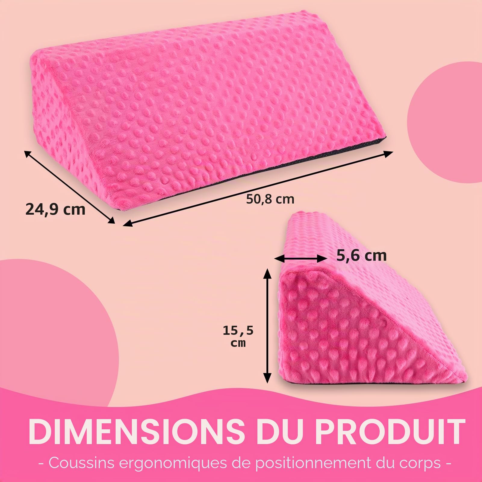 Oreiller cale pour dormir sur le côté, oreiller cale en mousse pour positionnement du corps | Coussin latéral pour dormir - Antidérapant - Positionnement du dos - Pour soulager les douleurs au lit (rose)