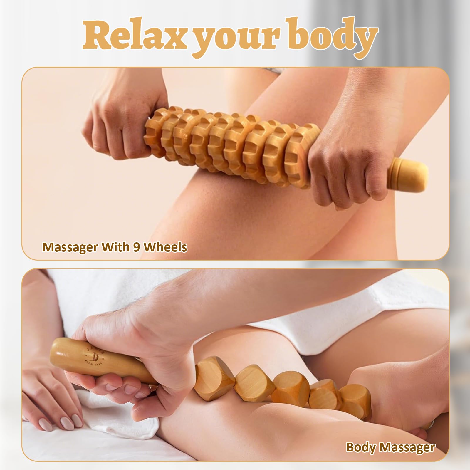 Kit Maderoterapia Corporal 6 Piezas, Masajeador Anticelulitico, Maderoterapia Abdomen y Celulitis, Alivio del Cuerpo Dolor y Relajación Músculo