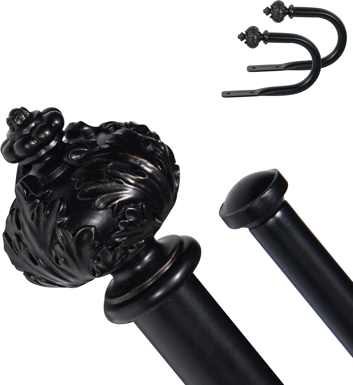 1" Double Curtain Rod with Albert Finials and holdbacks (Gold（+Holdbacks）, 28'-48')