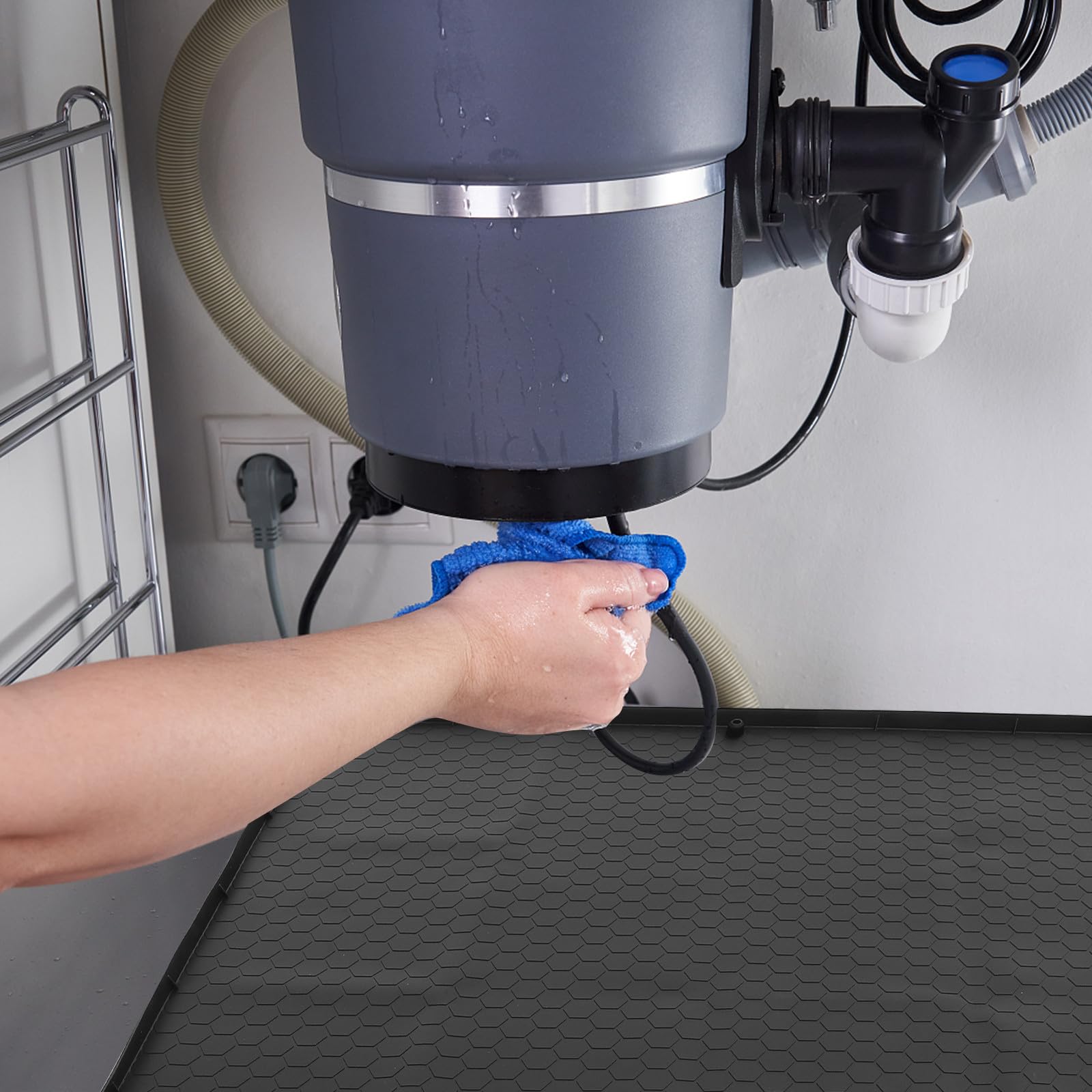 Zerodeko Alfombrilla para Fregadero de Cocina y Baño Bandeja de Goma Flexible con Orificios de Drenaje Resistente y Recortable para Almacenaje bajo Fregadero