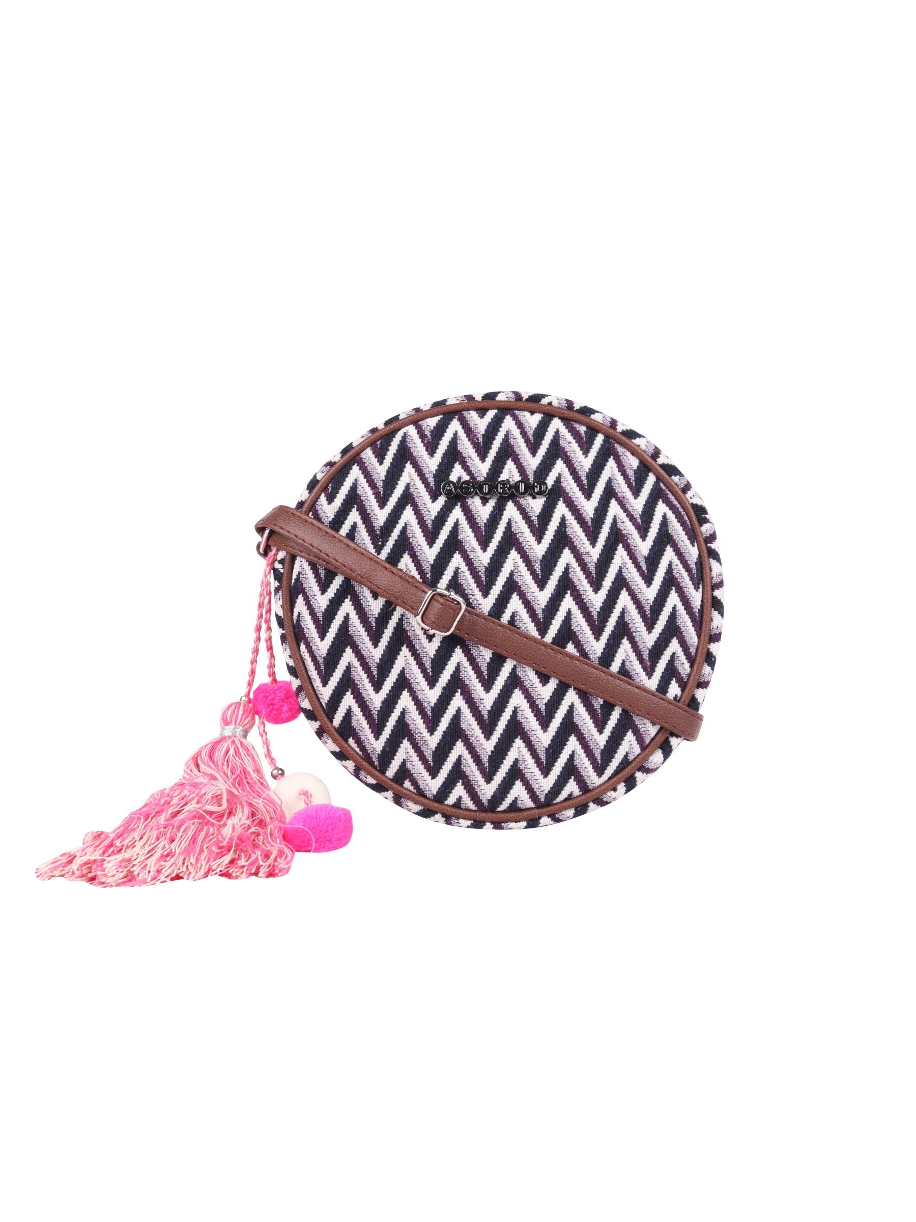 ASTRID Womens Cotton Round Sling Bag with Pompom Tassels (Purple) (B08RRR9ZB7) Amazon Price History, Amazon Price Tracker