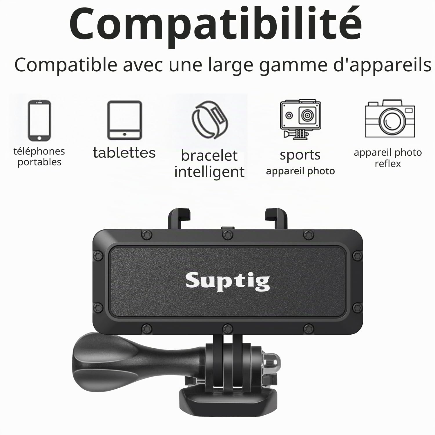 Suptig Chargeur portable, batterie externe, compatible avec GoPro Hero 13, Hero 12, Hero 11, Hero 10, Hero 9, 8, 7, 6, 5, 4, 3, 3+, Hero Session, DJI osmo, Insta 360