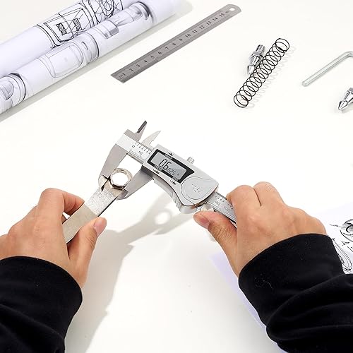 Miniatura 44 de Adoric Calibre digital, pinza digital electrónica cuerpo de acero inoxidable con pantalla LCD grande 0-6 pulgadas Conversión de Plateado