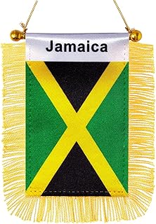 JBSJBS Jamaica Hanging Flag Mini Small Jamaican Car Window Flags Banners Rearview Mirror Décor Jamaica Flags with Suction Cup Golden Fringed Double Sided 3 X 5 Inch