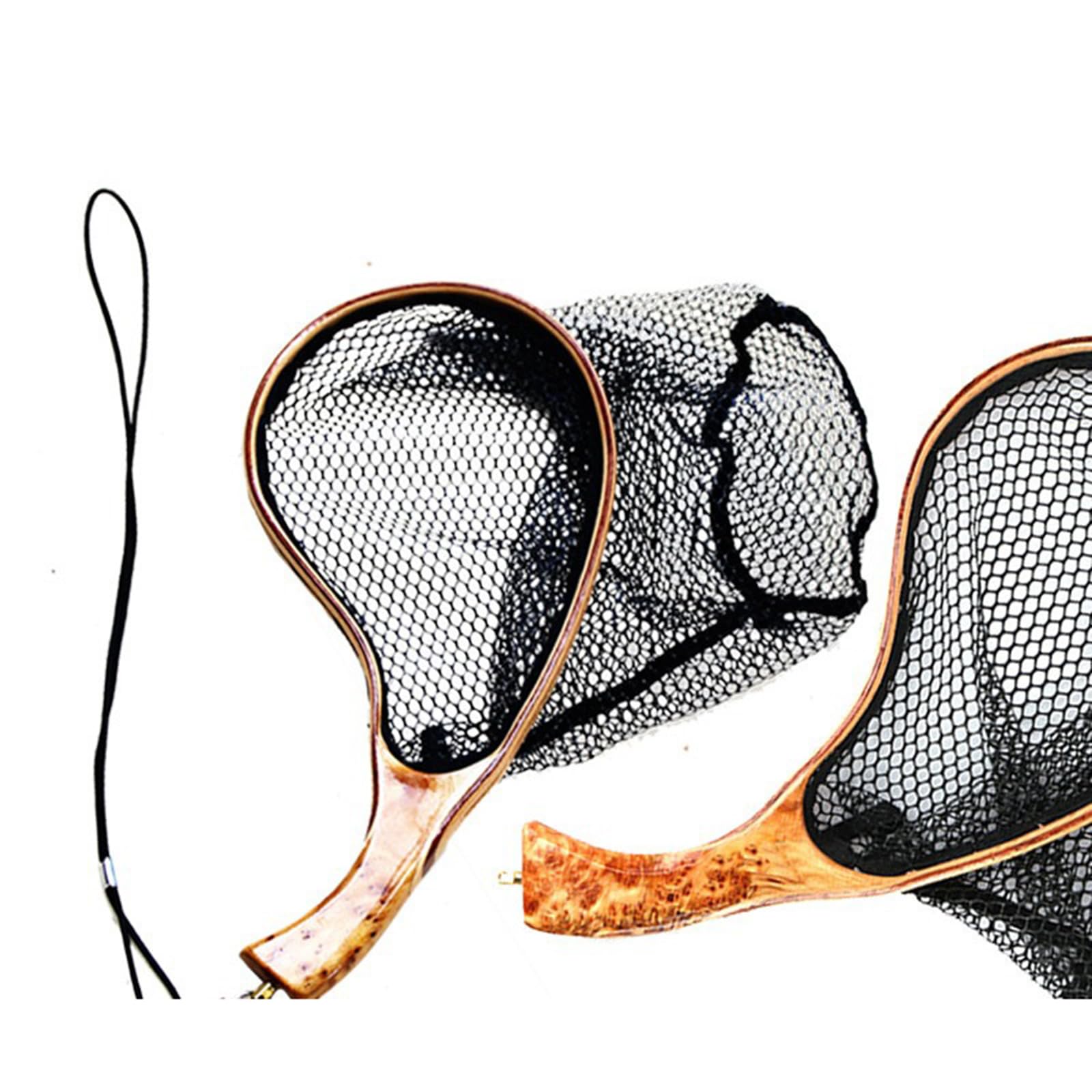 Guadino ergonomico curvo con manico in legno e maglie rinforzate, design per l'essiccazione, adatto per esche da pesca e atterraggio