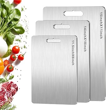 Titanium Cutting Board Set of 3, 3 Pcs 100% Pure Titanium Cutting Boards for Kitchen, Double Sided Non Toxic Chopping Cutting Boards for Cutting Meats, Fruits And Vegetables S+ M + L