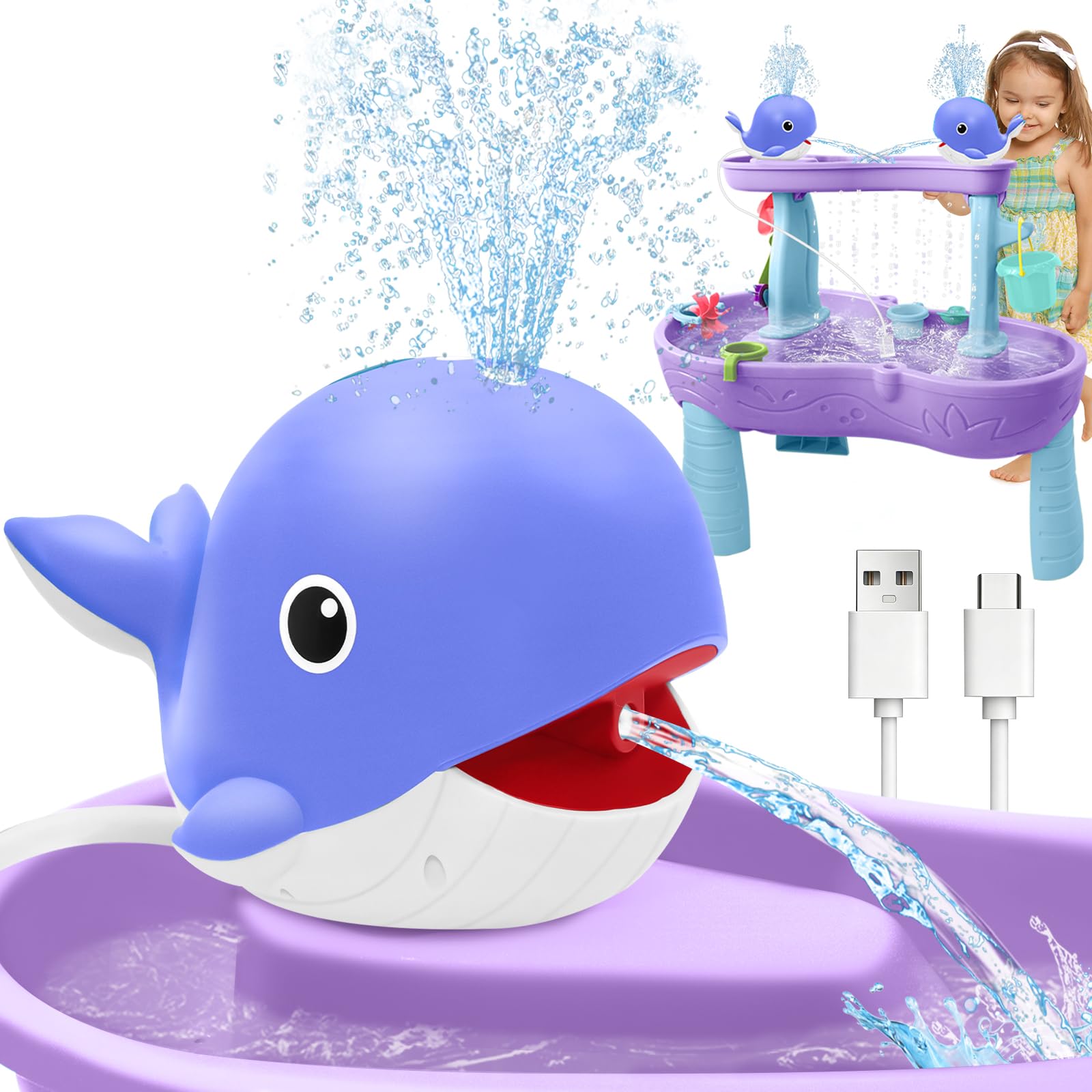 Infowush Water Table Pump, Rechargeable Water Pump for Water Table, Purple