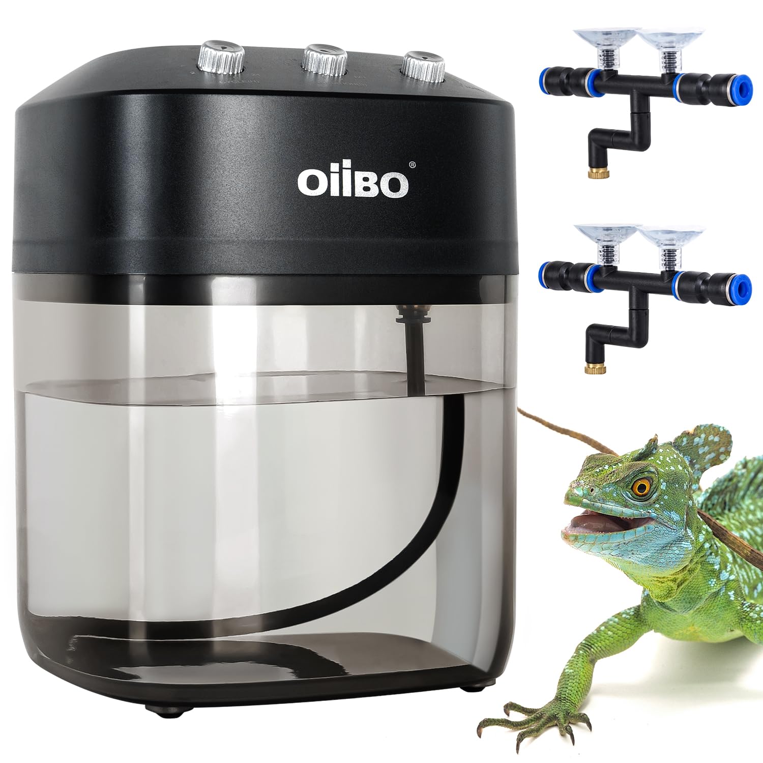 Reptile Mister Fogger, 2.2L Solo ajustable Starter Mister Mister para terrarios de reptiles, sistema de nebulización programable con bomba silenciosa de alta presión y 2 boquillas para reptiles