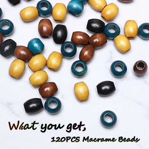 Miniatura 9 de 100 cuentas de madera de barril de 0.472 in, cuentas de madera de agujero grande para decoración de trenzas de cabello, fabricación de proyectos de