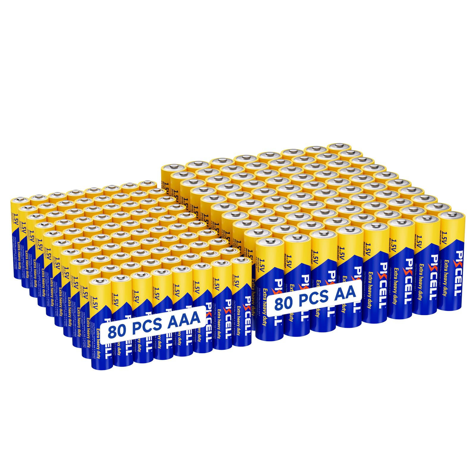 PKCELL Lot de 160 piles AA AAA contenant 80 piles double A et 80 piles triple A, batterie au carbone haute performance de 1,5 V, batterie longue durée pour la maison et le bureau