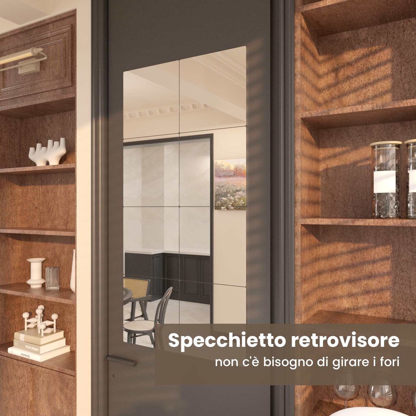 WEER 4 Pezzi Specchi Adesivi da Parete senza Cornice, 35x29cm Vetro Temperato Piastrelle a Specchio Autoadesive per Palestra, Bagno, Camera da Letto & Decorazione Murale Fai da Te