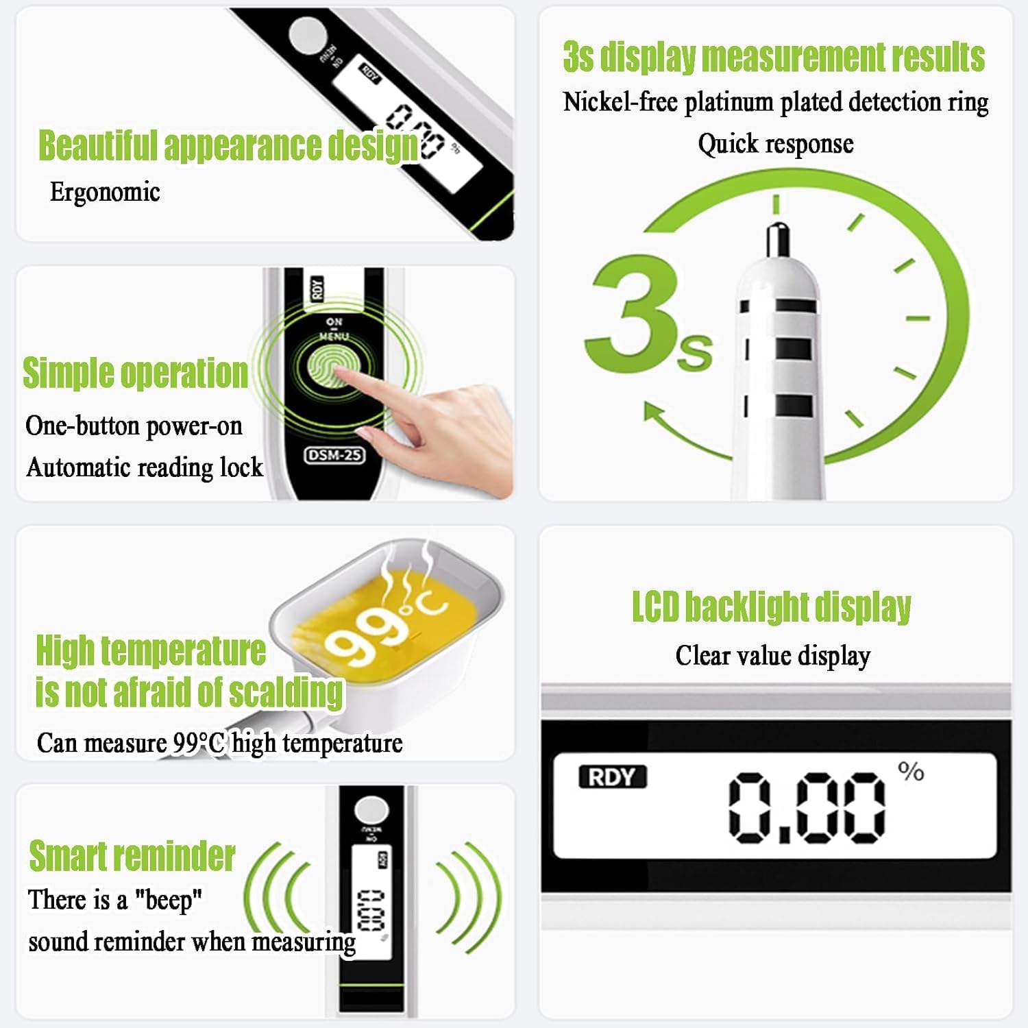 Cyfrowy tester zasolenia, elektroniczny miernik zasolenia z podświetleniem LCD, wyświetlacz wyników 3s, mierzy wysokie temperatury dla żywności, rolnictwa, przemysłu, produktów wodnych