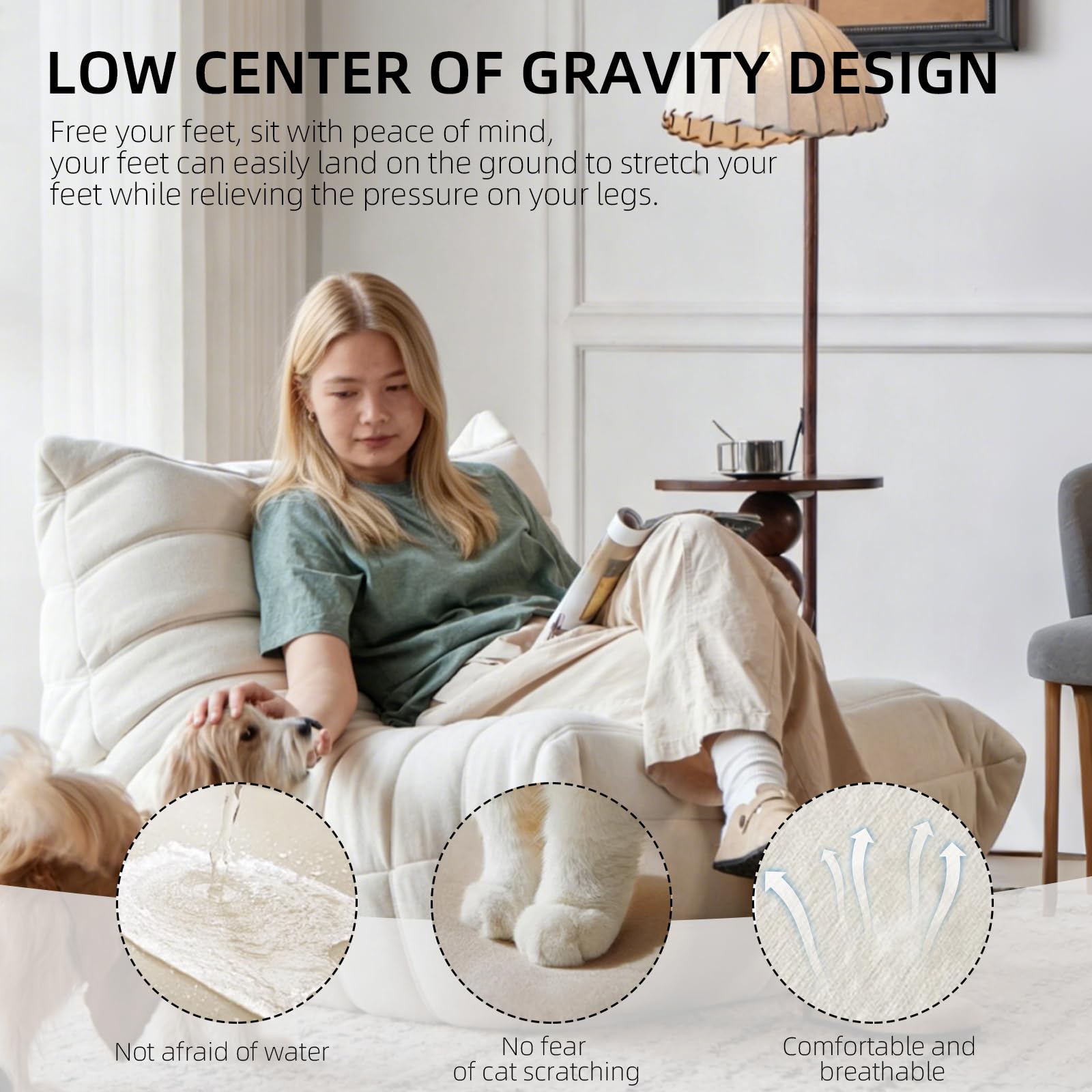 Sillón puff reclinable de felpa con relleno de espuma de alta resistencia, sofá de suelo perezoso para sala de estar, dormitorio, oficina, juegos