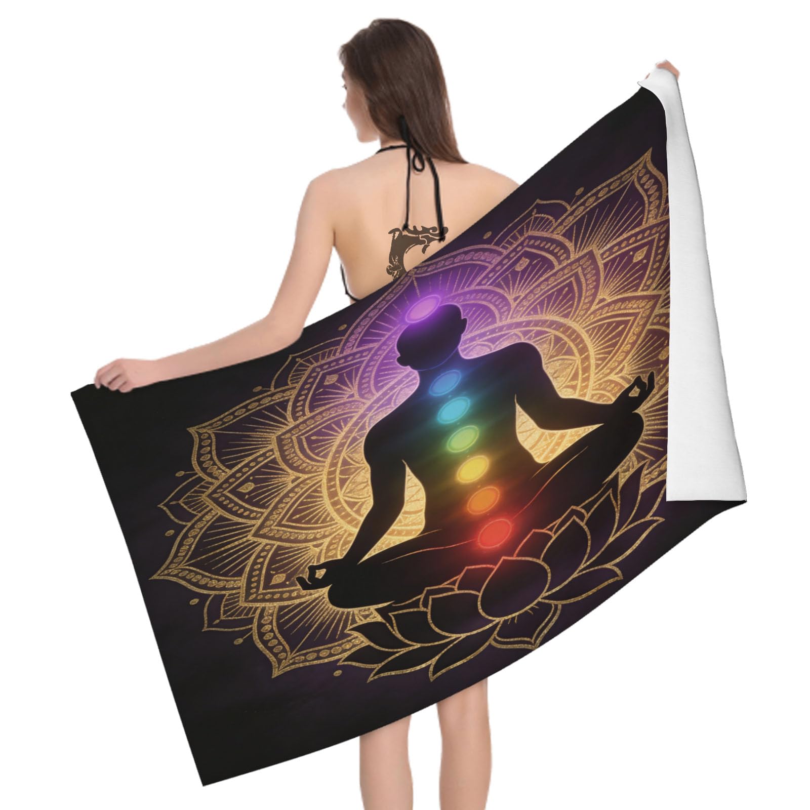 Leichong 3D Chakras Beach Towel Large Microfiber Soft Quick Dry for Adults, Lotus Bath Towel Lightweight Soft Absorbent for Travel Swimming Pool Sports, 180 x 90 cm