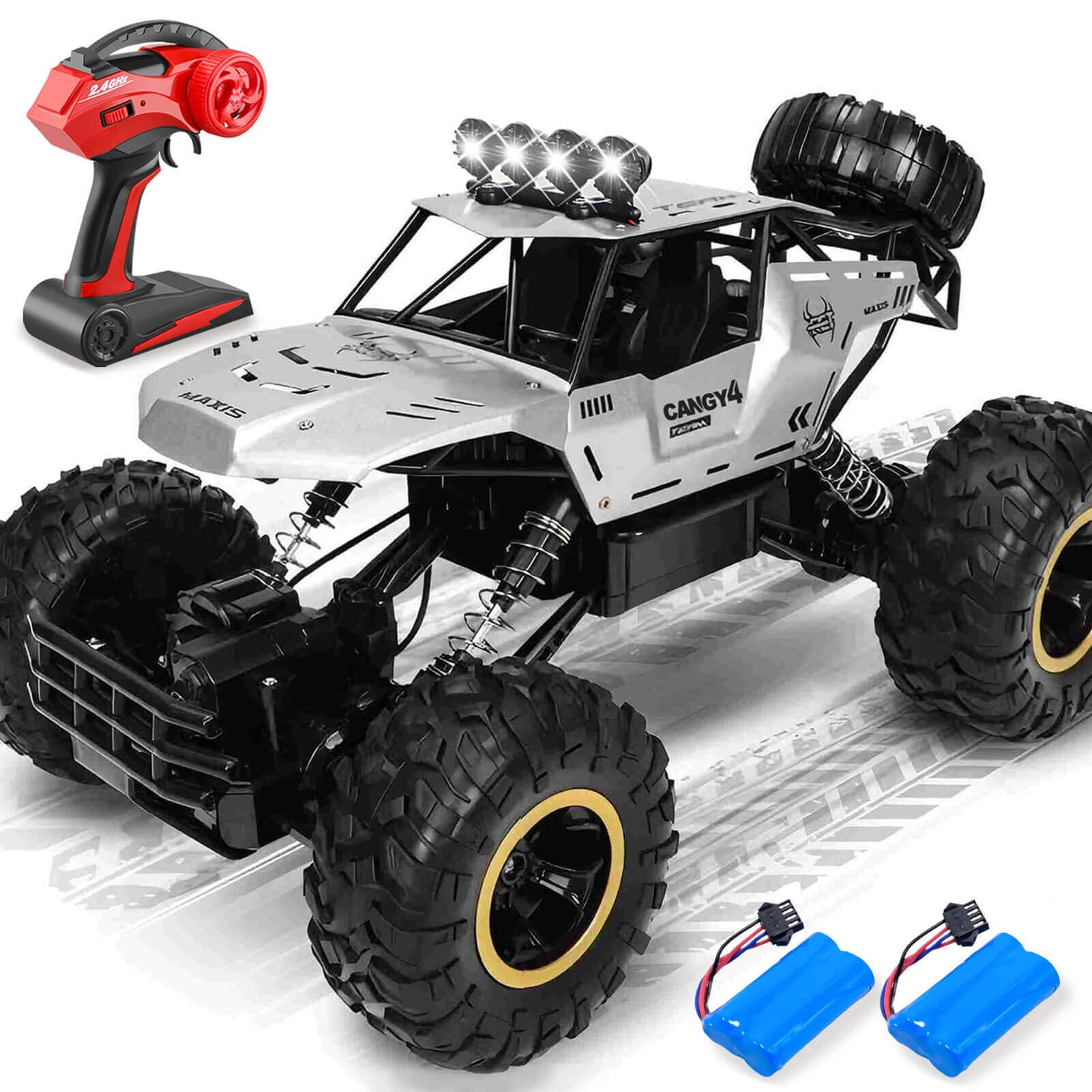 Jiakora Coche teledirigido Grande 1:12, 2,4 GHz RC Coche para niños, Monster Truck teledirigido, Buggy de aleación 4WD con luz LED, 2 baterías, RC Cars Juguetes Regalos para niños a Partir de 3 años