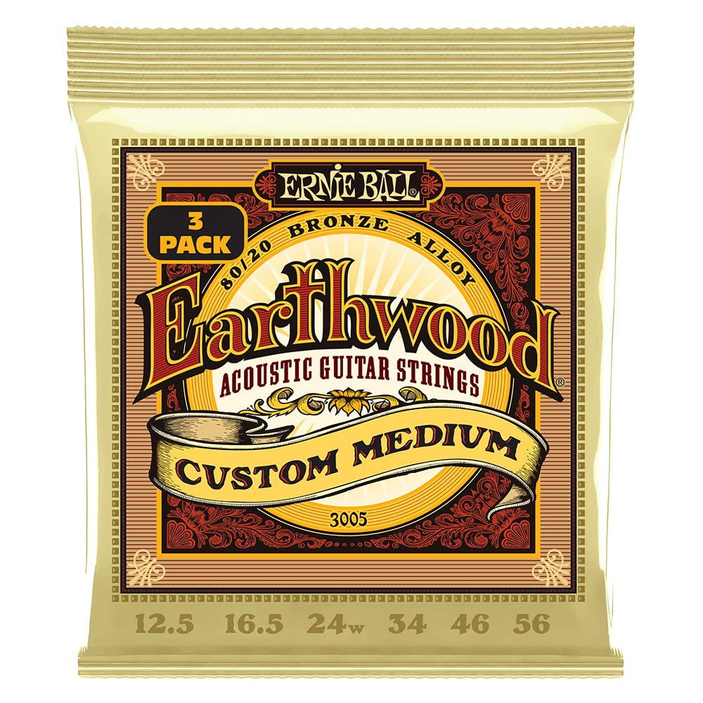 Ernie BallEarthwood Custom Medium 80/20 Bronze Acoustic Guitar Strings, 3-pack, 12.5-56 Gauge (P02005)
