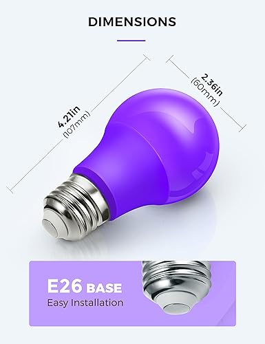 Miniatura 7 de L LOHAS LED Bombillas LED moradas de Halloween para exteriores, A19 9 W (equivalente a 60 W), bombilla de color morado, base E26, no tenue, paquete