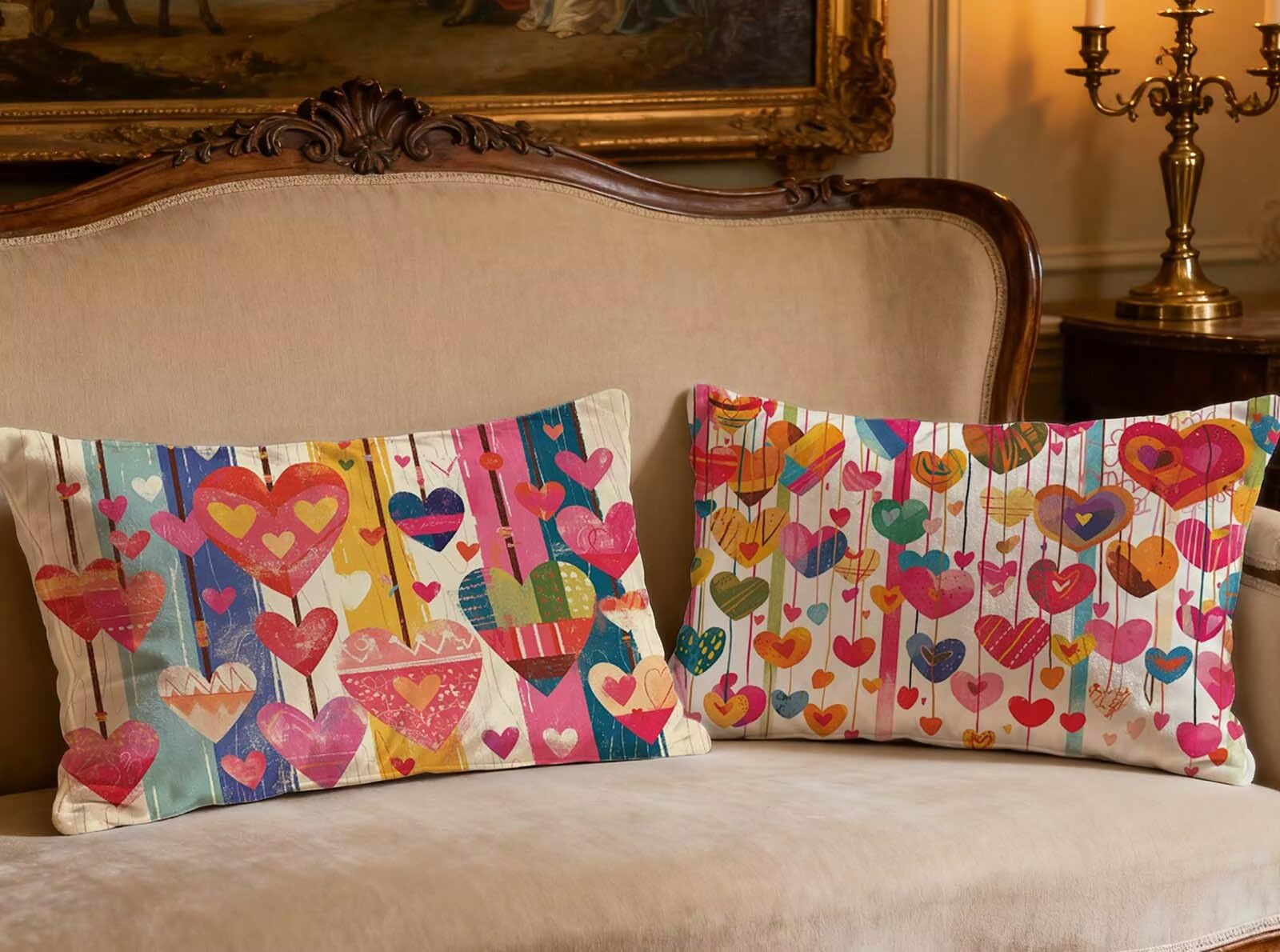 Housse de coussin 50x70 cm en velours lot de 2 rectangulaire imprimé Amour pour canapé salon