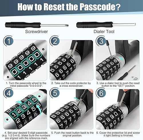 Miniatura 4 de Cerradura de volante de automóvil con combinación de 5 dígitos, cerradura retráctil sin llave para volante resistente, universal antirrobo para