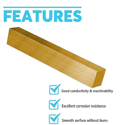 Miniatura 2 de Barra cuadrada de latón C360, 0.512 in de grosor x 0.512 in de ancho x 7.992 in de largo, barra cuadrada de latón de 12 "x 12" x 8"