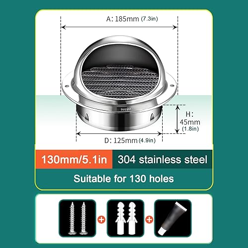 Vista 18 de Round Air Vent Cowl Cap Rain Cover Protector Cap,Ducting Ventilation Rain and Snow Cover Pot,304 Stainless Steel Chimney Cowl,Breathable Range Hood