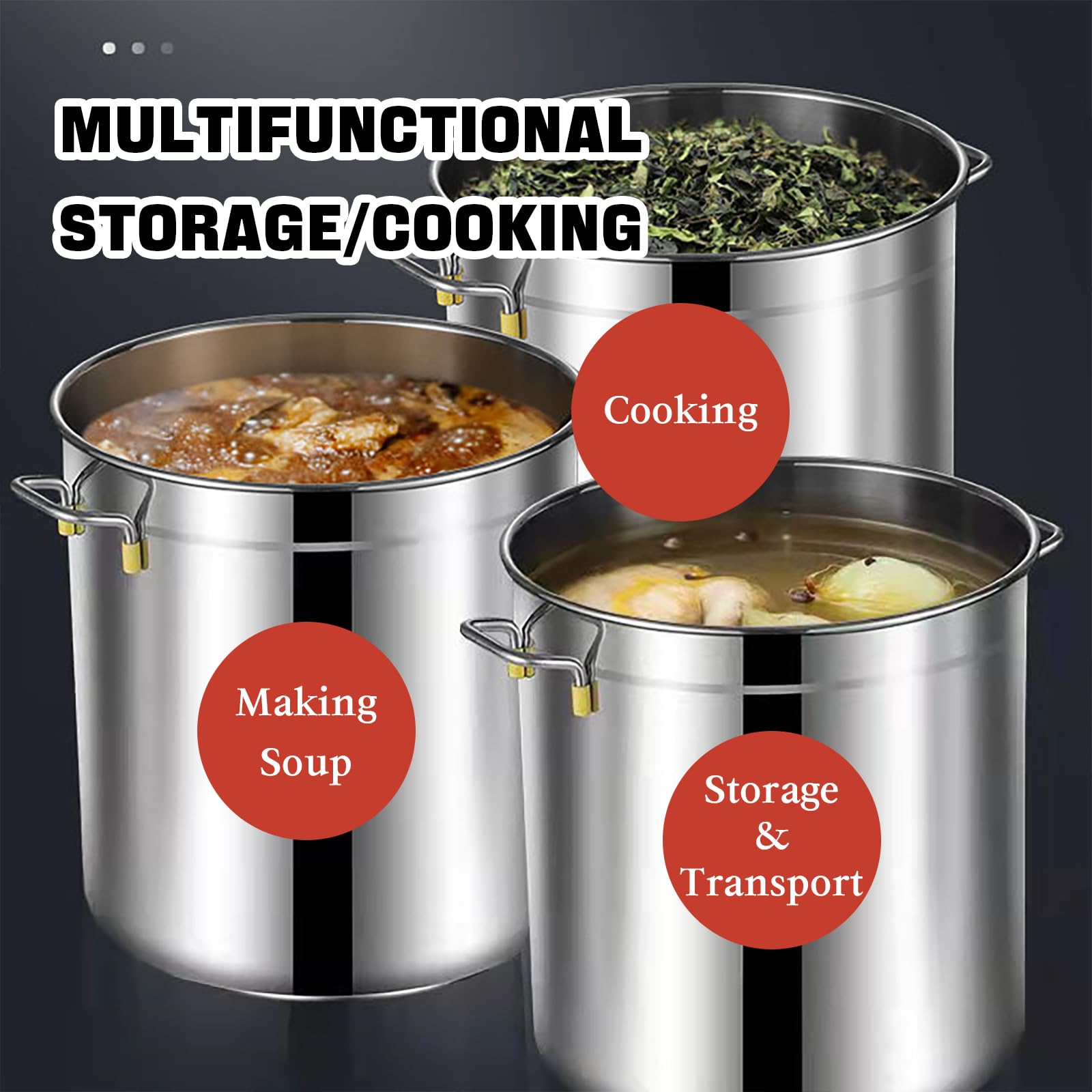 Generico Pentola in Acciaio Inox con Coperchio, pentola per zuppa da 40 cm per Olio da Cucina, Pasta, Riso, Noodles - Resistente e Versatile, Essenziale in Cucina per Chef casalinghi