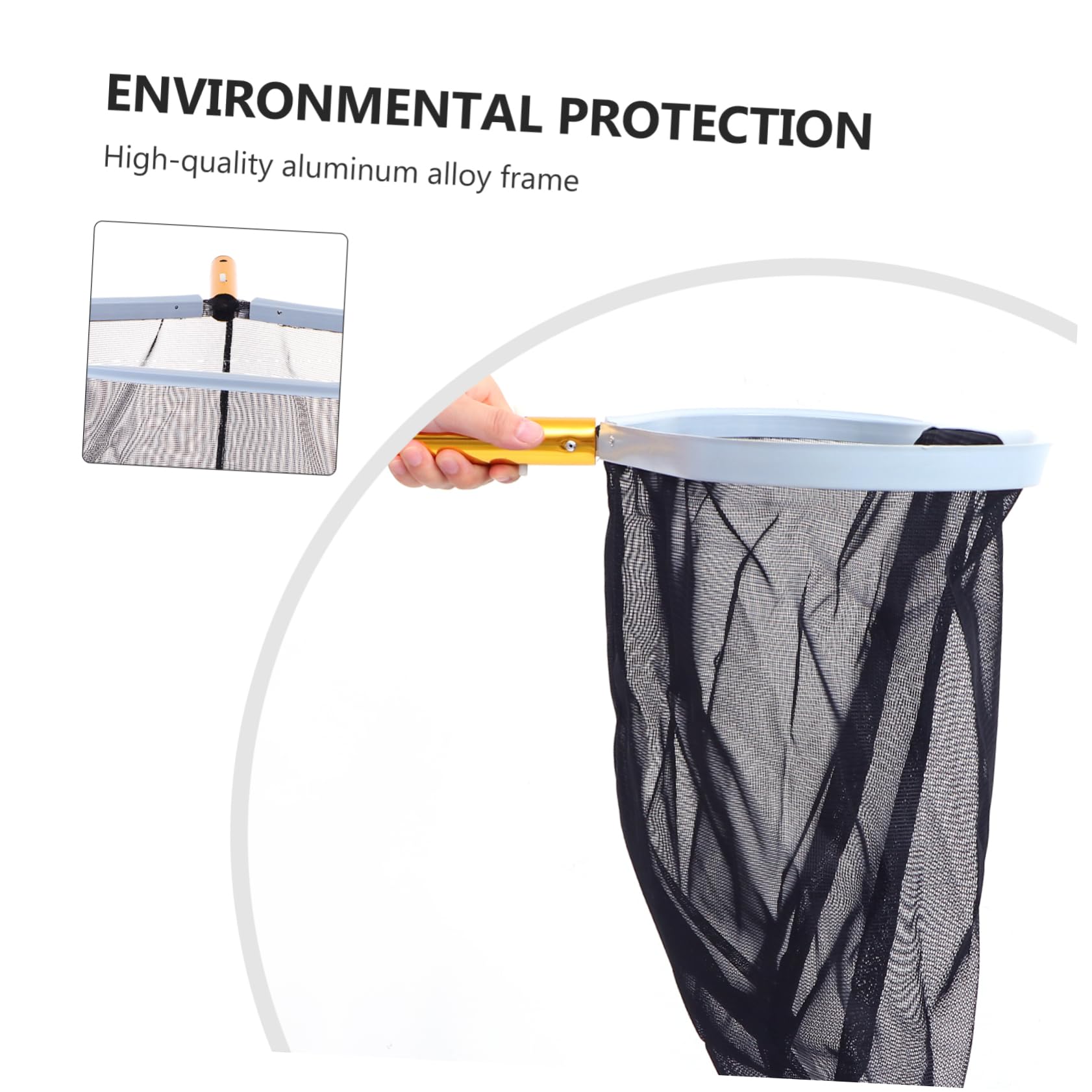 Gatuida Épuisette de Fond de Piscine Portable Noire Filet Robuste pour Nettoyage et Débris Outil Pratique pour Bassin et Étang Cadre Alliage Daluminium