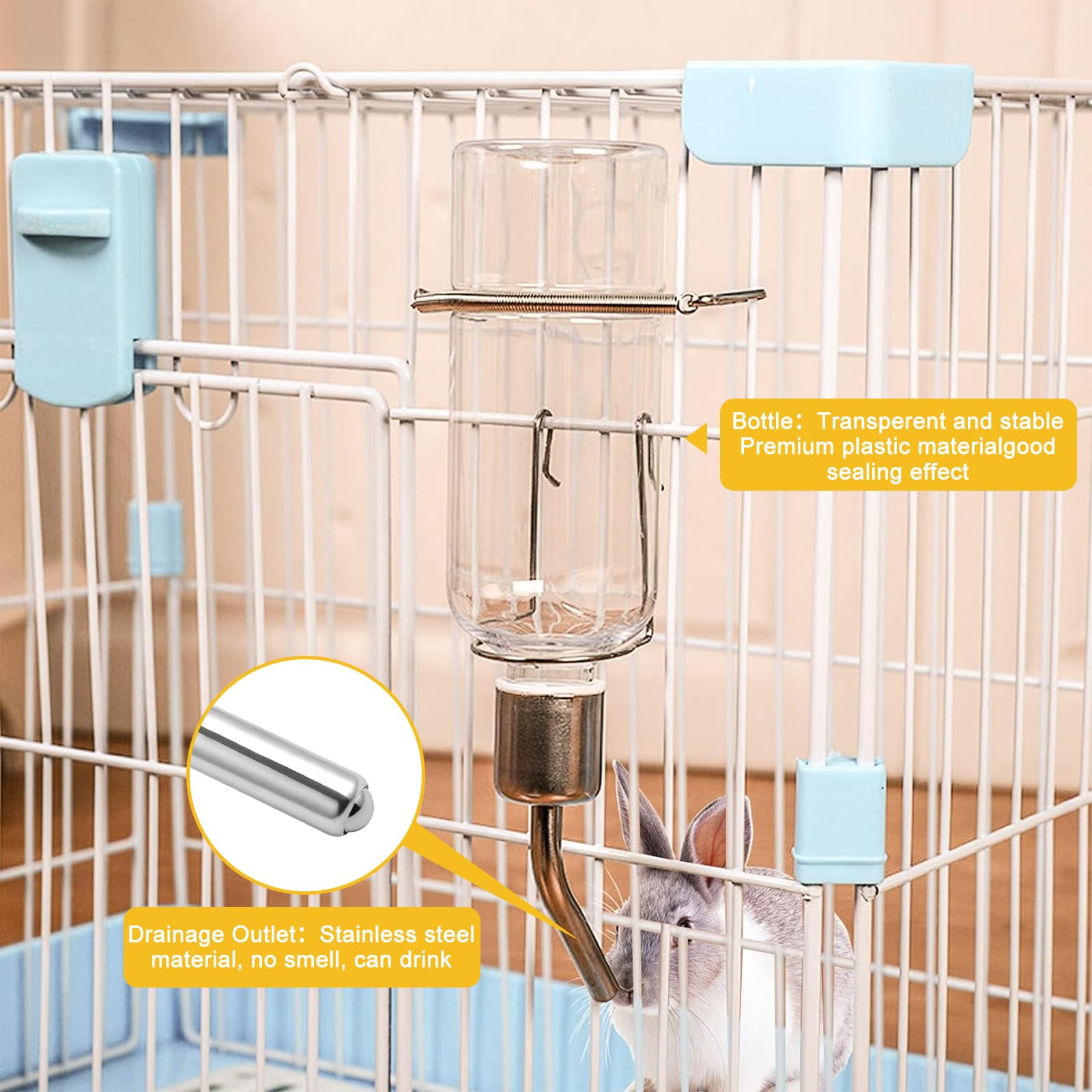 2 PCS 350ml Rabbit Water Bottles, Pet Drinking Hanging Bottle with Hook Spring for Small Animal, Squirrel, Rabbit, Chinchilla, Guinea Pig, Hamster, Golden Bear - Image 3