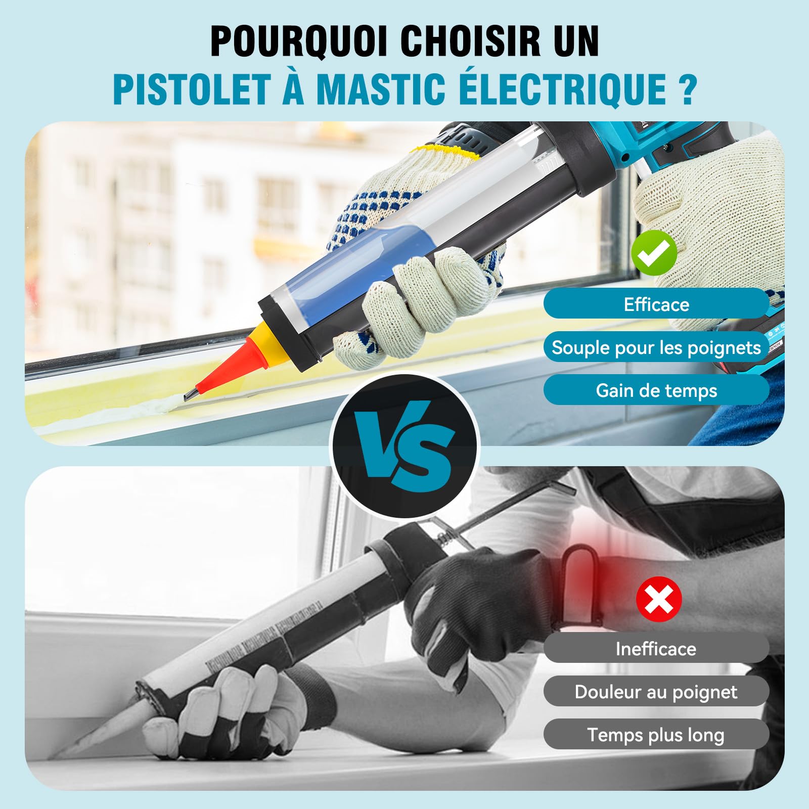 Yofidra Pistolet à Silicone Électrique avec 2 x 2000 mAh Batterie, Pistolet à Cartouche sans Fil, 4 Vitesses, Lumière LED, Pistolet Silicone 300ml, pour l’Étanchéité, le Masticage, sans Fuite
