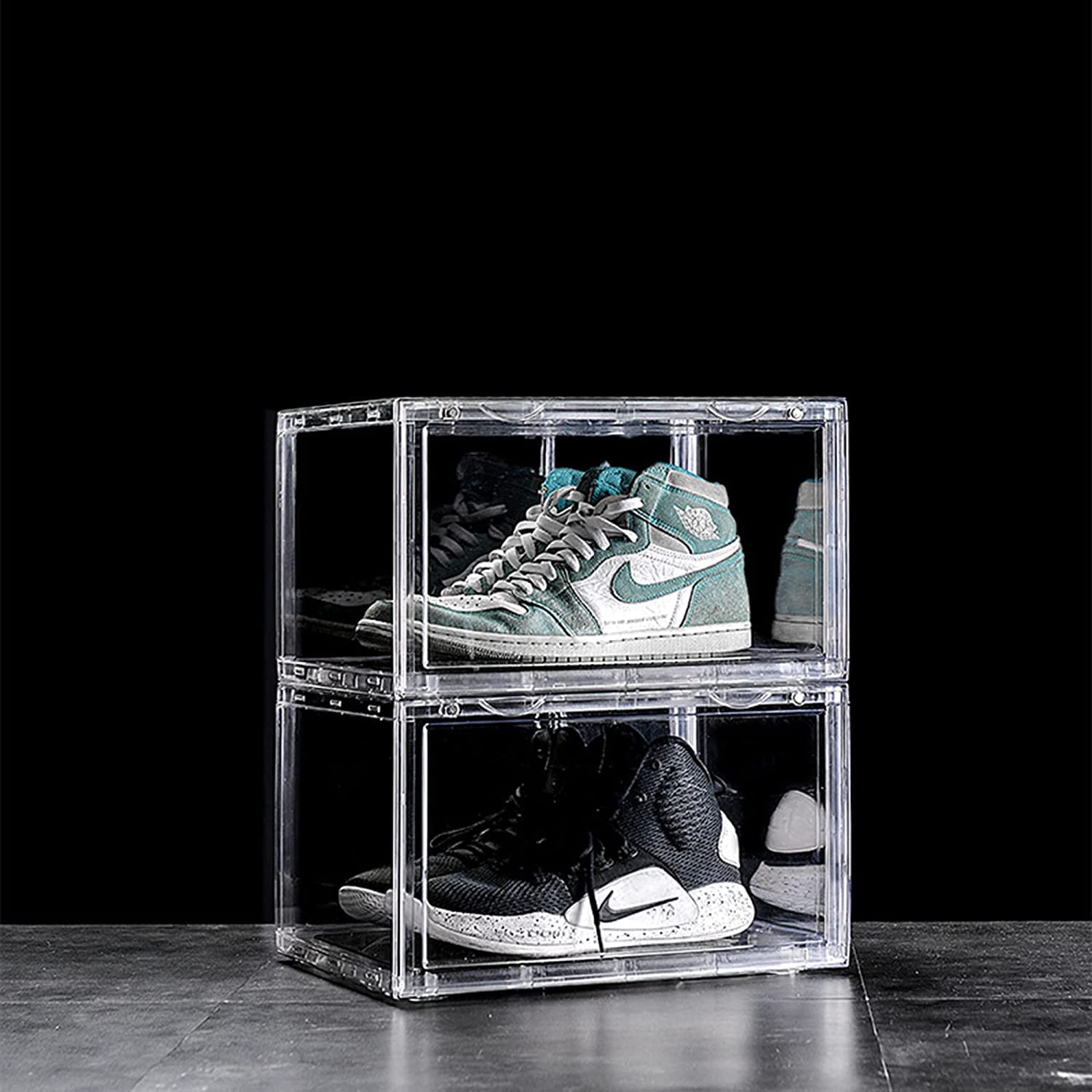 KEEKOS Shoe Organizer Boxes Black Plastic Stackable Shoe Storage Bins For ClosetShoe Holder Sneaker Display Case