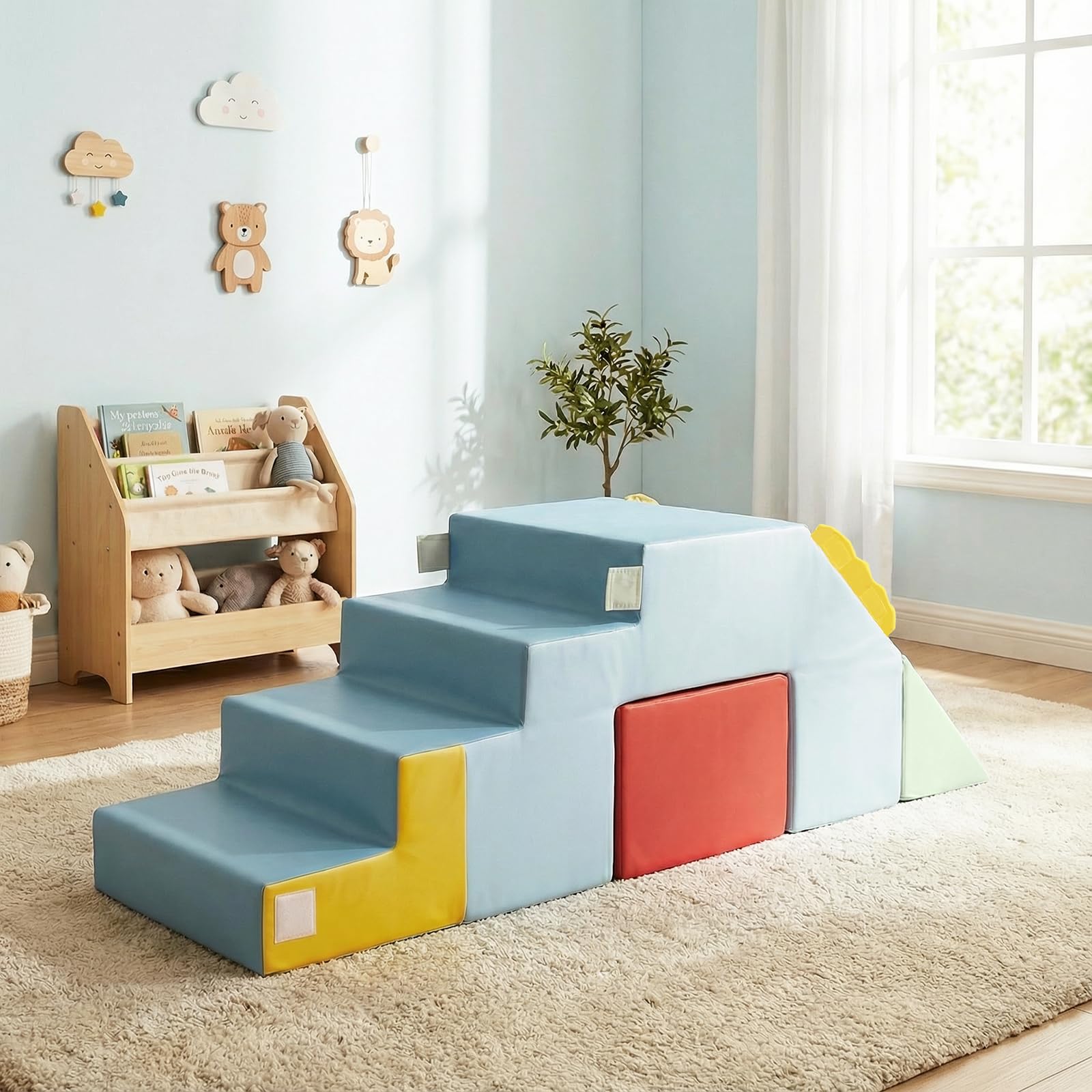 COSTWAY 3 en 1 Parcours Motricité Bébé en Mousse avec Toboggan et Échelle, Module Motricité Bébé avec Housse en Velours Lavable, Jouets Éducatifs Montessori pour Ramper Grimper pour 12 Mois+
