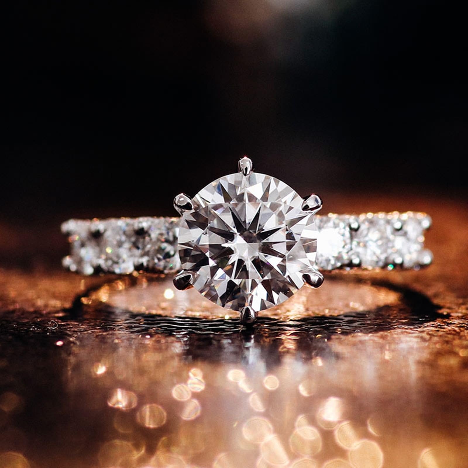Anillo de boda de oro blanco de 9 quilates, moissanita de 9 quilates, 6 garras redondas, moissanita, tamaño H 1/2, moderno para esposa, joyería de compromiso