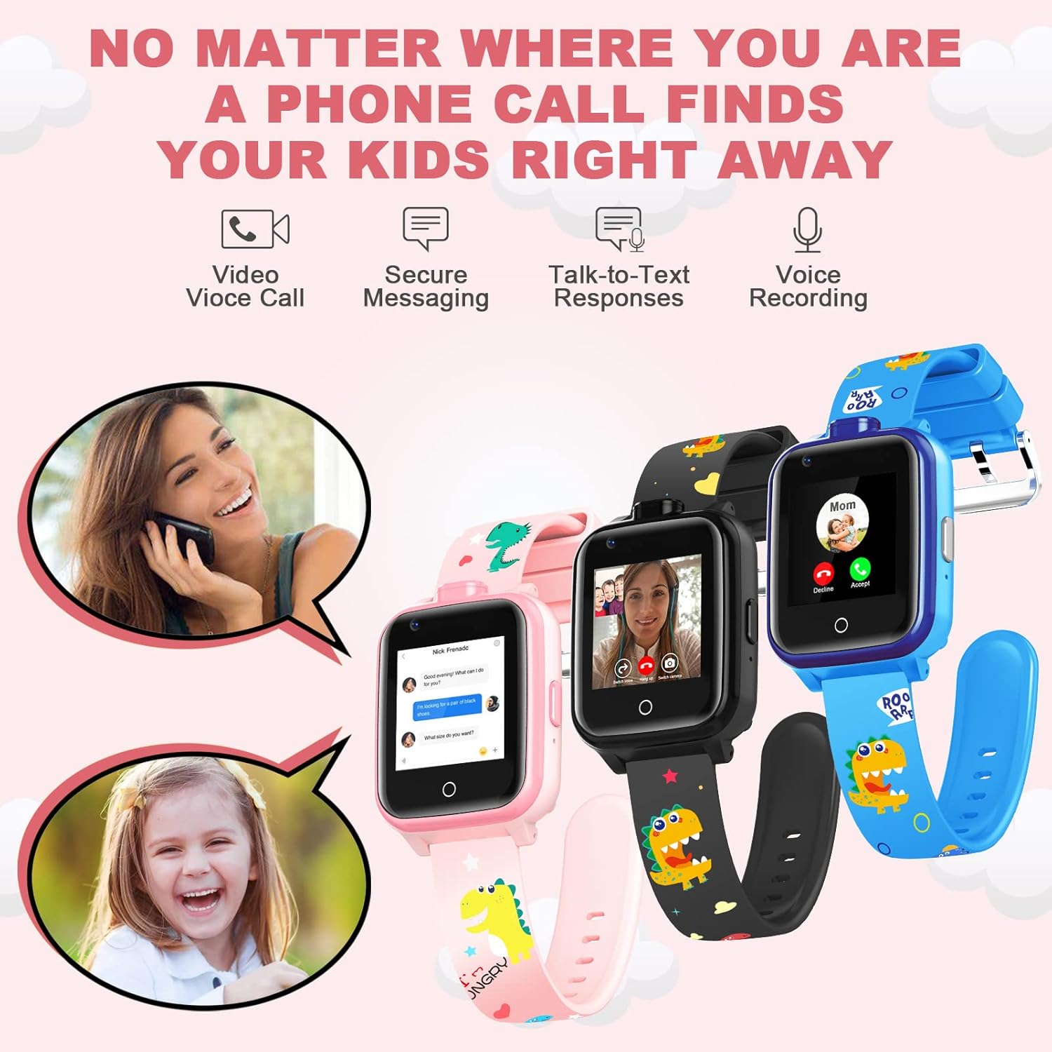 OKYUK Telefono Smartwatch per Bambini GPS 4G, Telefono Smartwatch Impermeabile e Sicuro, con Messaggio Vocale di Chiamata SOS Fotocamera Digitale Sveglia, Studente Bambini di 3-12 Anni(Rosa OKYUK Telefono Smartwatch per Bambini GPS 4G, Telefono Smartwatch Impermeabile e Sicuro, con Messaggio Vocale di Chiamata SOS Fotocamera Digitale Sveglia, Studente Bambini di 3-12 Anni(Rosa